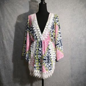 Boho Embroidered Short Romper M